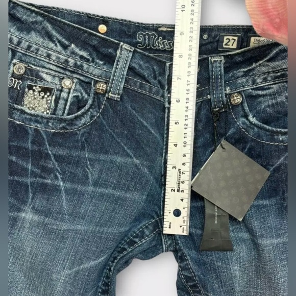 Miss Me Jeans Women 27 Bootcut Embellished Distressed Whiskering Bling NWT bling - Picture 7 of 16